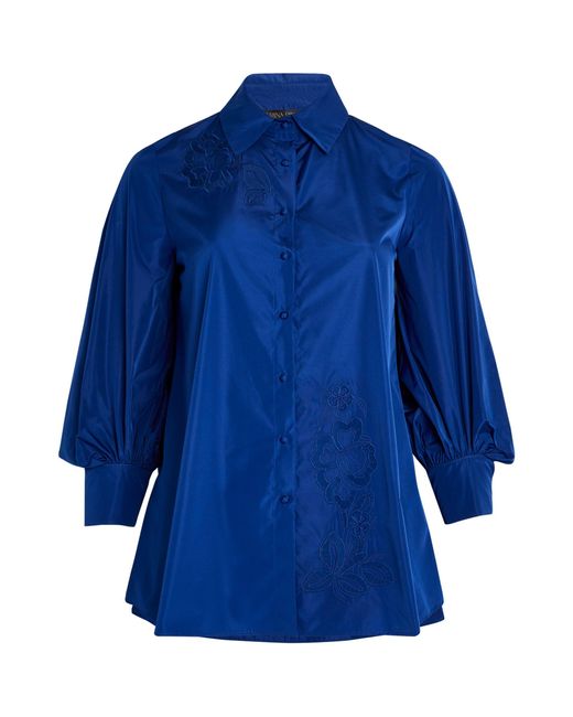 Marina Rinaldi Blue Taffeta Embroidery-detail Tunic Shirt