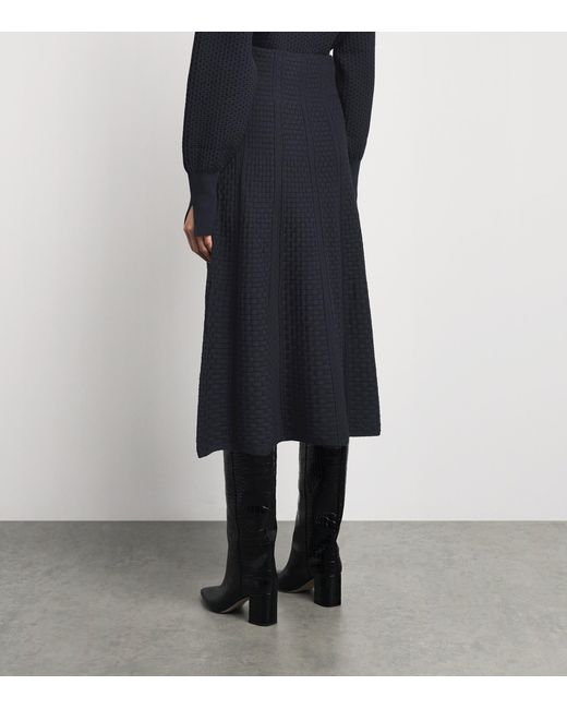 Molli Blue Virgin Wool-Blend Basket-Weave Midi Skirt