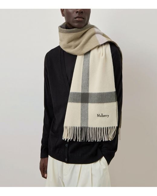 Mulberry Gray Large Merino Wool Check Scarf
