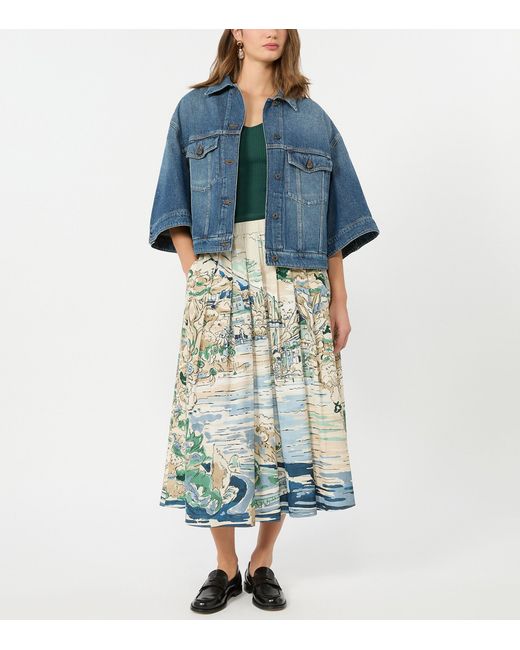 Weekend by Maxmara Green Cotton Lake-Print Skirt