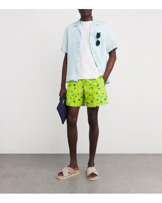 Vilebrequin Green Turtle Embroidered Mistral Swim Shorts for men