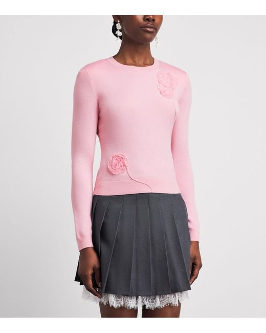 Self-Portrait Pink Flower Appliqué Sweater