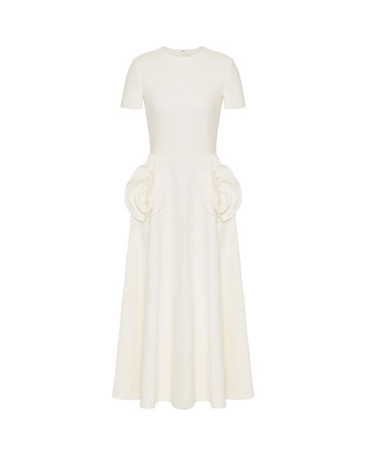 Valentino Garavani White Rose-pocket Midi Dress