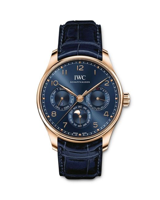Iwc Blue Stainless Steel Portugieser Perpetual Calendar Boutique Edition Watch 42mm for men