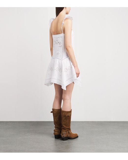 Self-Portrait White Linen-Cotton Embroidered Mini Dress