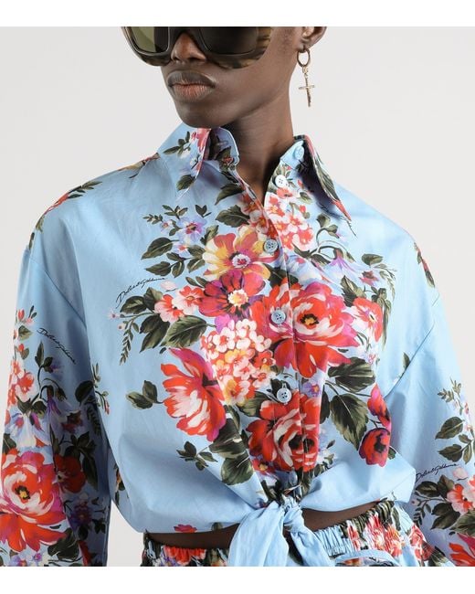 Dolce & Gabbana Blue Cotton Floral Print Shirt