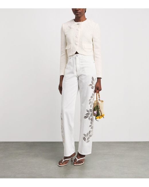 Self-Portrait White Bouclé Lace-Collar Jacket