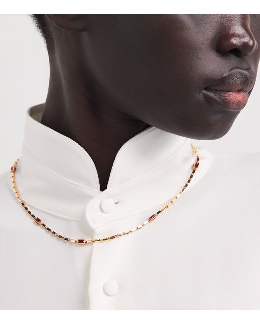 Suzanne Kalan Metallic And Ruby Medium Block Chain Necklace