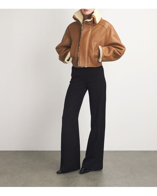 Victoria Beckham Brown Leather-Shearling Jacket