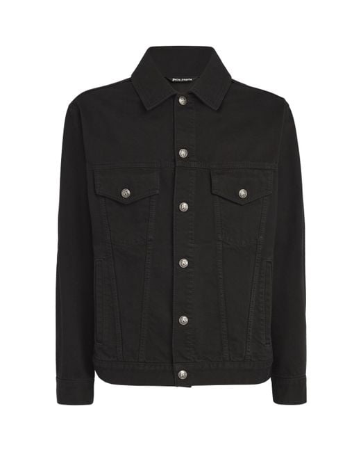 Palm Angels Black Monogram-Embroidered Denim Jacket for men