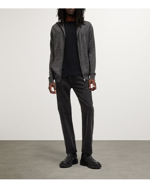 AllSaints Gray Merino Wool Mode Zipped Hoodie for men