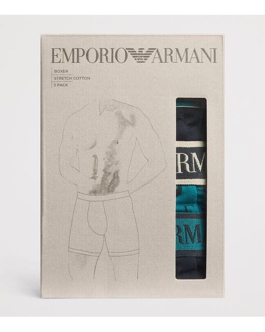 Emporio Armani Blue Stretch-Cotton Logo Boxer Briefs for men