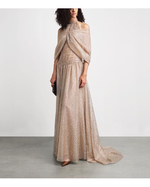 Sandra Mansour Natural Glitter Haze Gown