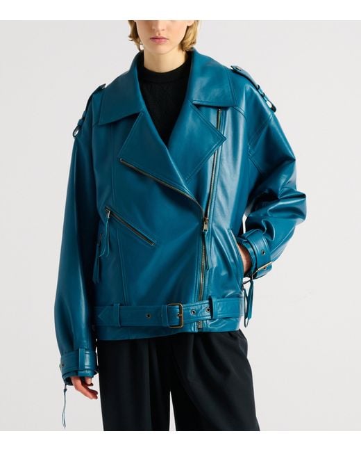 Balmain Blue Lambskin Biker Jacket