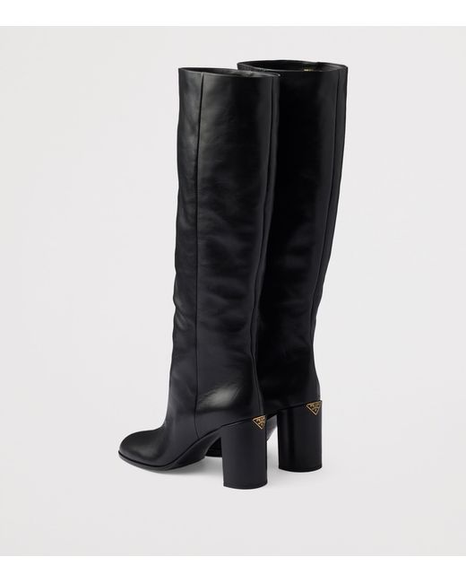 Prada Black Leather Knee-High Boots