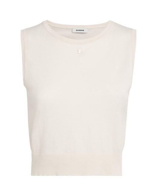 Sandro White Cotton-Blend Tank Top