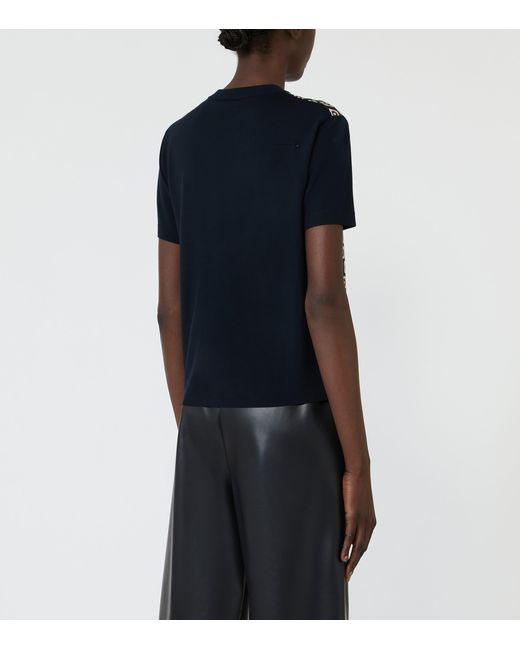 Max Mara Black Wool-Silk Geometric T-Shirt