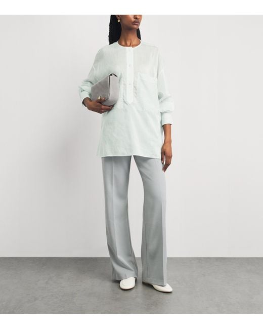 Eleventy White Cotton-Silk Stripe Shirt