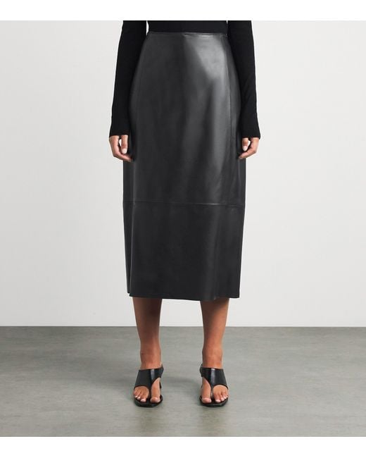 Vince Gray Lambskin Midi Skirt
