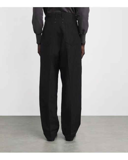 Maison Margiela Black Wool Four Stitch Pinstripe Trousers for men