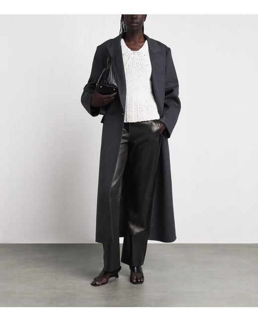 Khaite Black Leather Mita Low-Rise Trousers