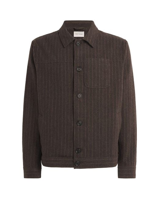 Oliver Spencer Brown Wool-Blend Stripe Overshirt for men