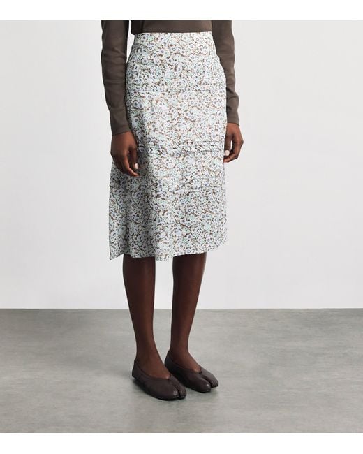 Tory Burch White Printed Midi Skirt