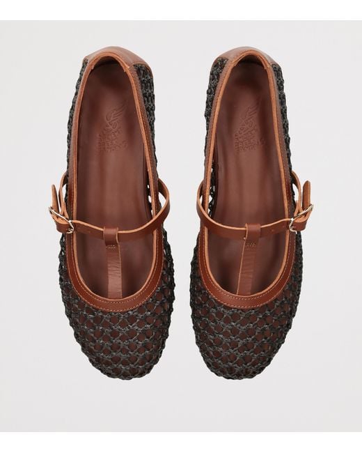 Ancient Greek Sandals Brown Leather-Raffia Aerati Ballet Flats