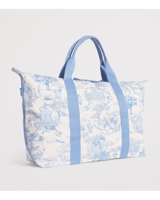 Harrods Blue Toile Overnight Packable Bag And Pouch Set