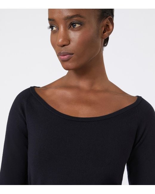 Max Mara Black Wool-Blend Bow-Detail Top