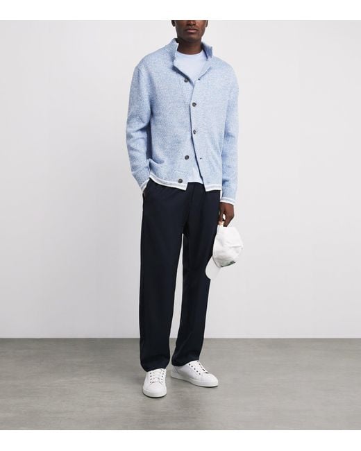Paul & Shark Blue Cotton Marled Cardigan for men