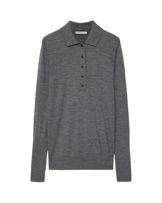 AllSaints Gray Merino Wool Martel Polo Sweater