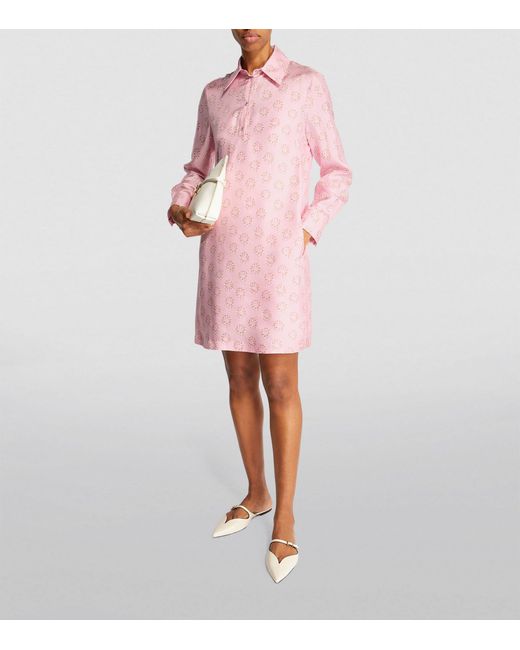 Max Mara Pink Silk Ballerina Print Shirt Dress