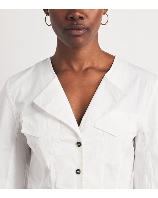 Ganni White Stretch-Cotton V-Neck Shirt