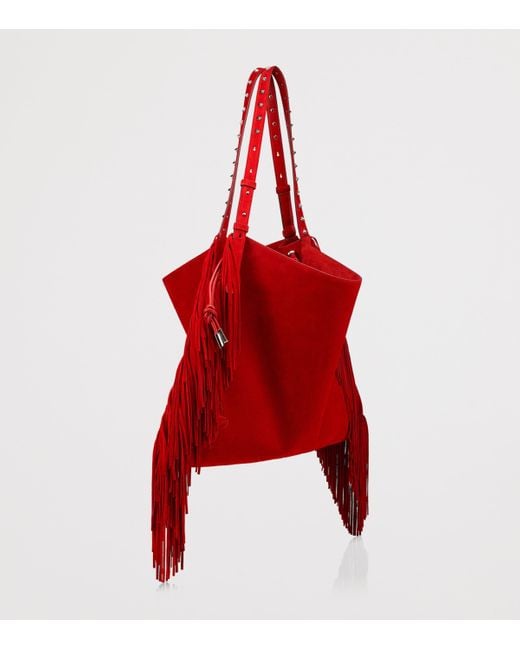 Christian Louboutin Red Baggy Suede Fringed Tote Bag