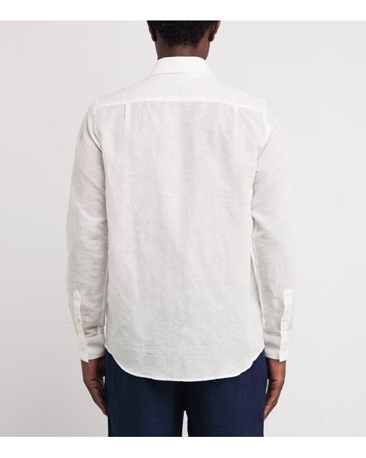 Vilebrequin White Cotton-Linen Embroidered Caroubis Shirt for men