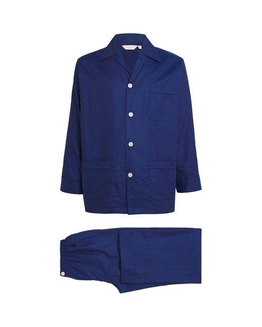 Derek Rose Blue Cotton Barker Pyjama Set for men