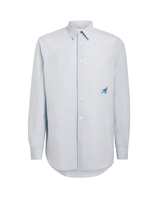 Paul Smith Blue Cotton-Linen Embroidered Oxford Shirt for men