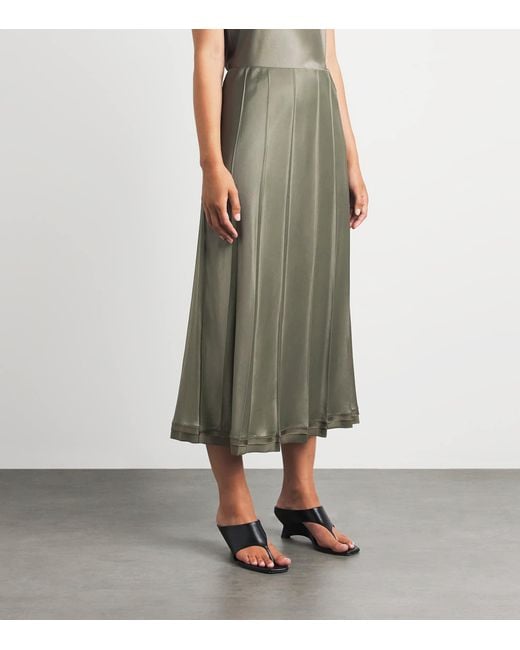 Vince Gray Satin Pleated Midi Skirt