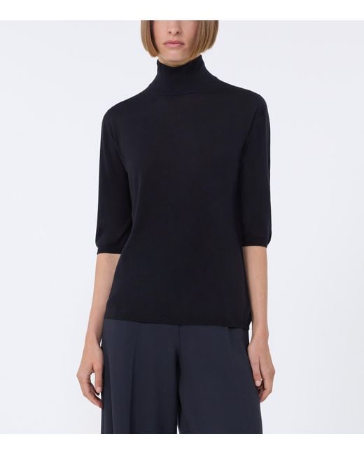 Max Mara Black Virgin Wool High-Neck Top