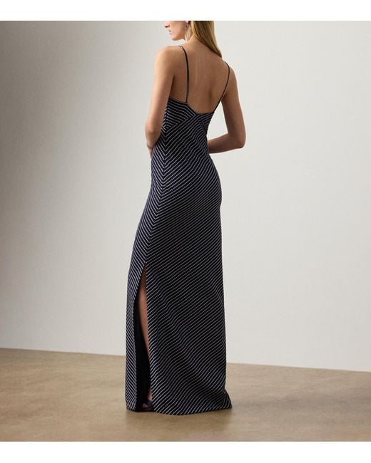 Ralph Lauren Blue Wool Stripe Caitlin Maxi Dress