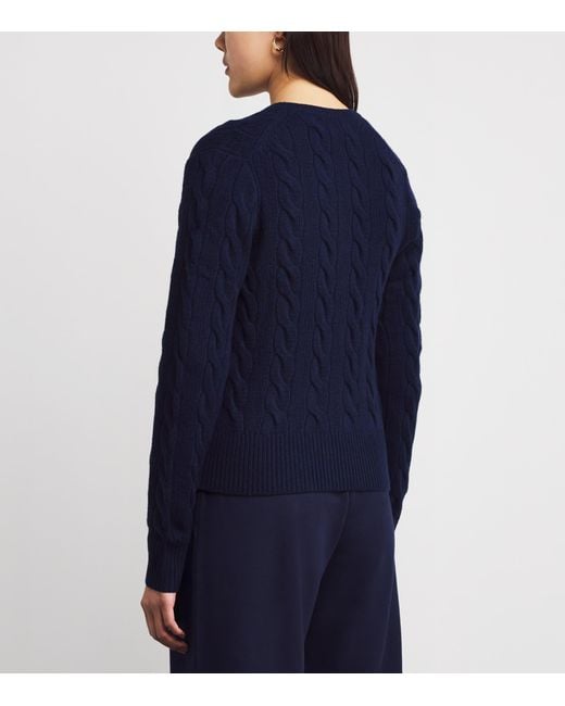 Polo Ralph Lauren Blue Wool-Cashmere Cable-Knit Cardigan