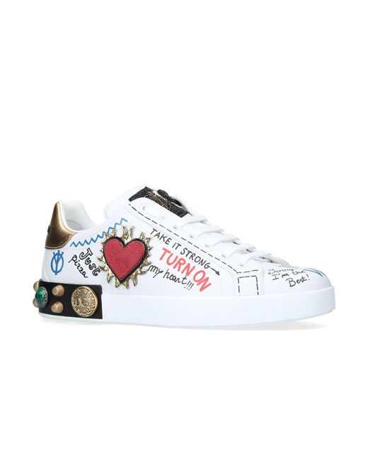 Dolce & Gabbana Rubber Portofino Embellished Tennis Sneaker in White ...