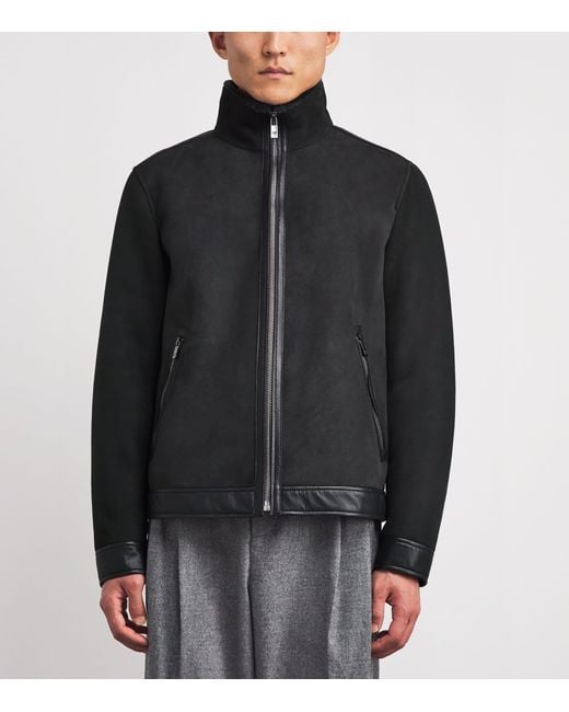 Pal Zileri Black Suede Shearling Bomber Jacket for men