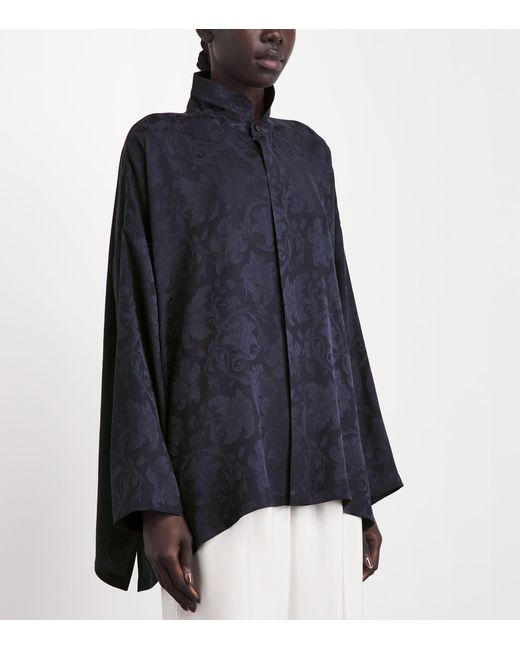 Eskandar Blue Silk Double-Stand Collar Shirt