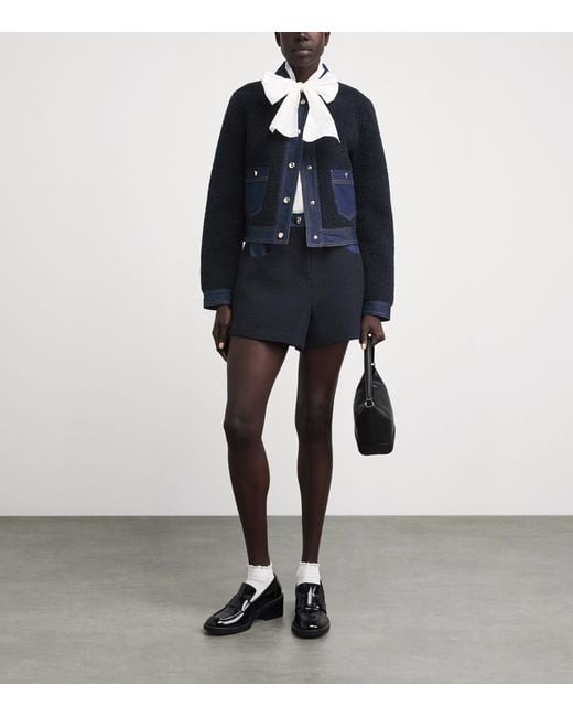 Maje Blue Tweed Denim-Trim Shorts