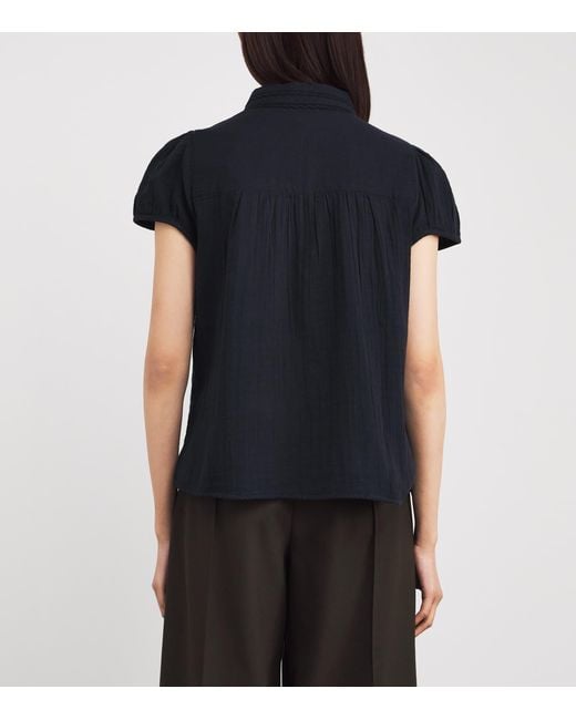 ME+EM Black Cotton Cheesecloth Blouse