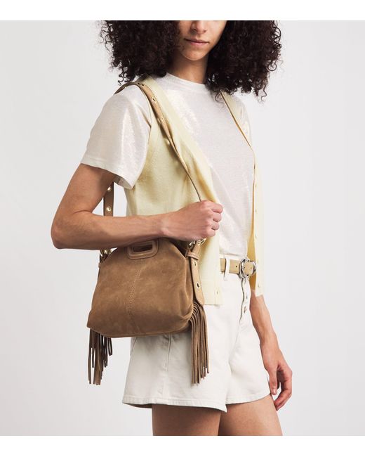 Maje Brown Mini Suede Miss M Shoulder Bag