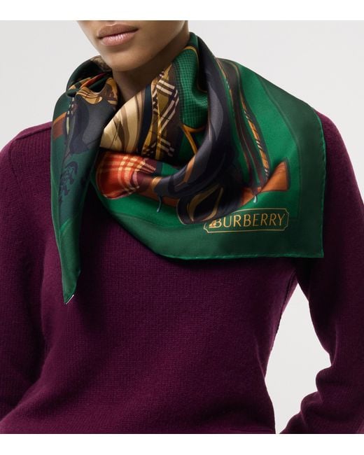 Burberry Green Silk Knight & Day Scarf