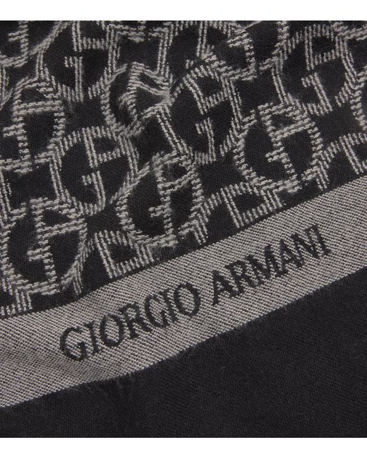 Giorgio Armani Gray Wool Monogram Jacquard Scarf for men